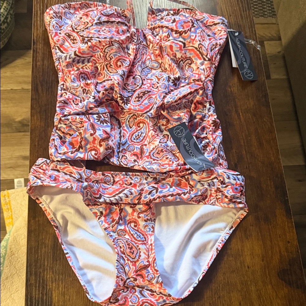 Women’s Paisley Print Tankini Swim Set in Coral